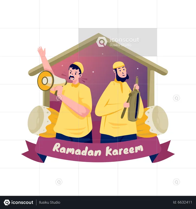 Wake up caller for ramadan sahur  Illustration
