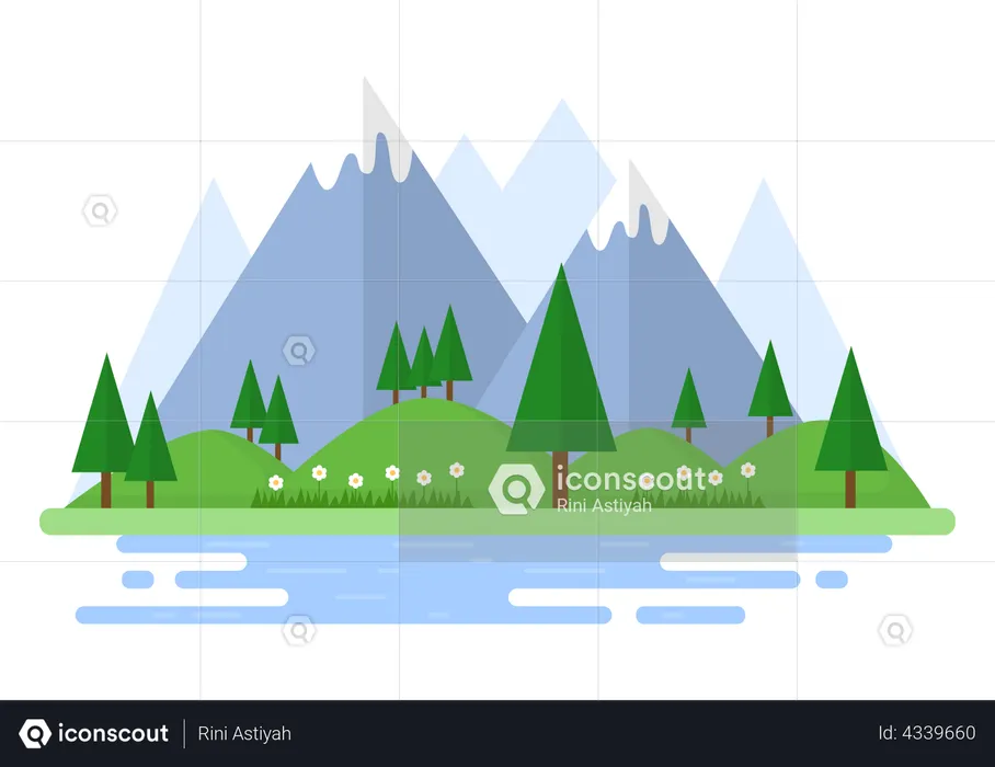 Wald mit Berg  Illustration