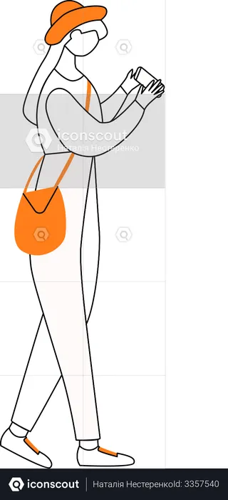 Walking teen girl with smartphone  Illustration