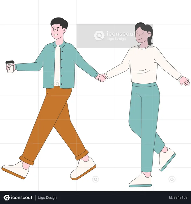 Walking Woman and Man Couple  Illustration