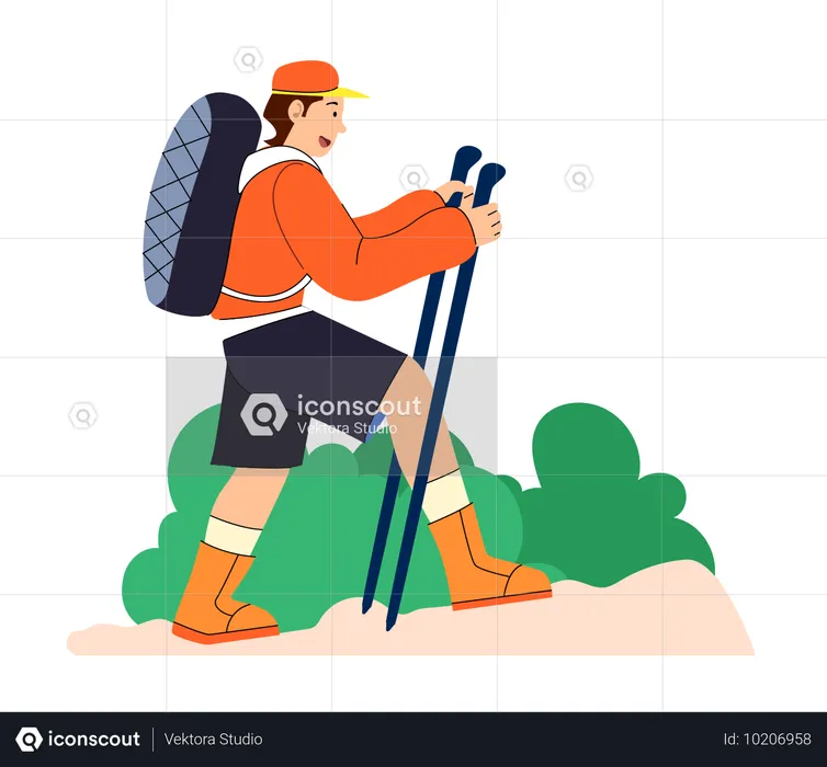 Wanderer auf Trail mit Trekking-Stöcken  Illustration