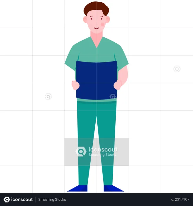 Ward boy Holding Medical Report  Illustration