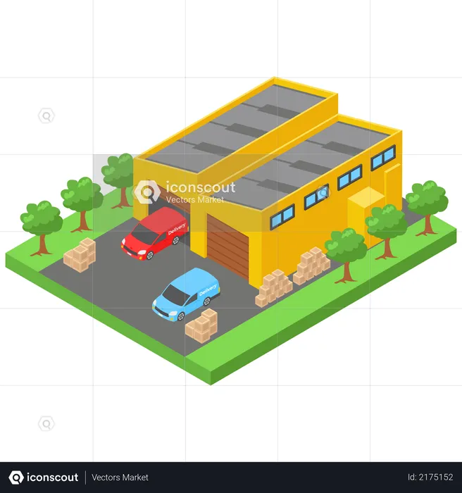 Warehouse and delivery van  Illustration
