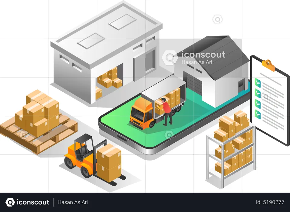 Warehouse application delivering goods  Illustration