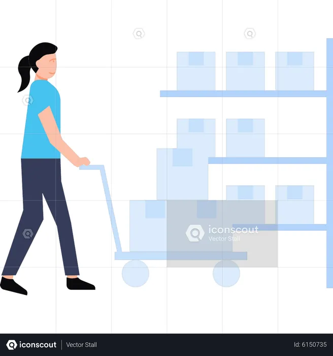 Warehouse employee with package trolley  Illustration