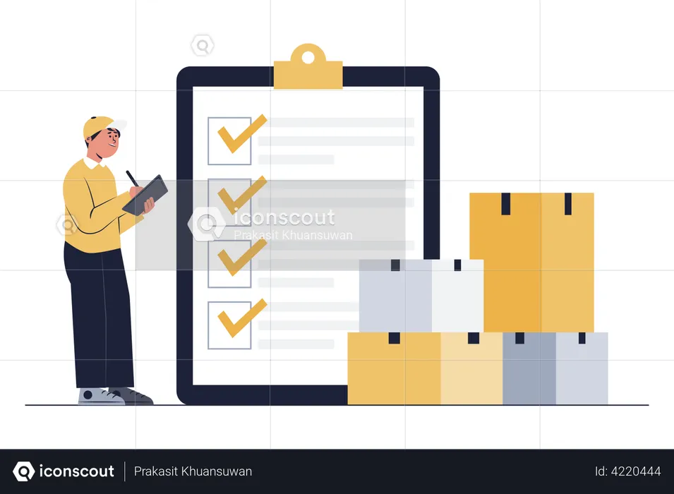 Warehouse Operator checking boxes  Illustration