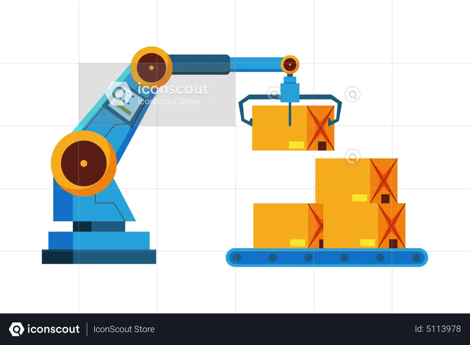 Warehouse robotic arm stacking packages  Illustration