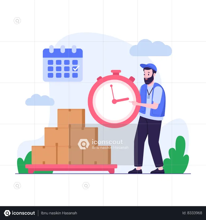 Warehouse staff checks delivery time  Illustration