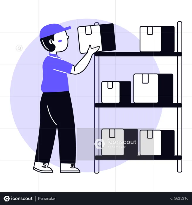 Warehouse worker arranging packages  Illustration