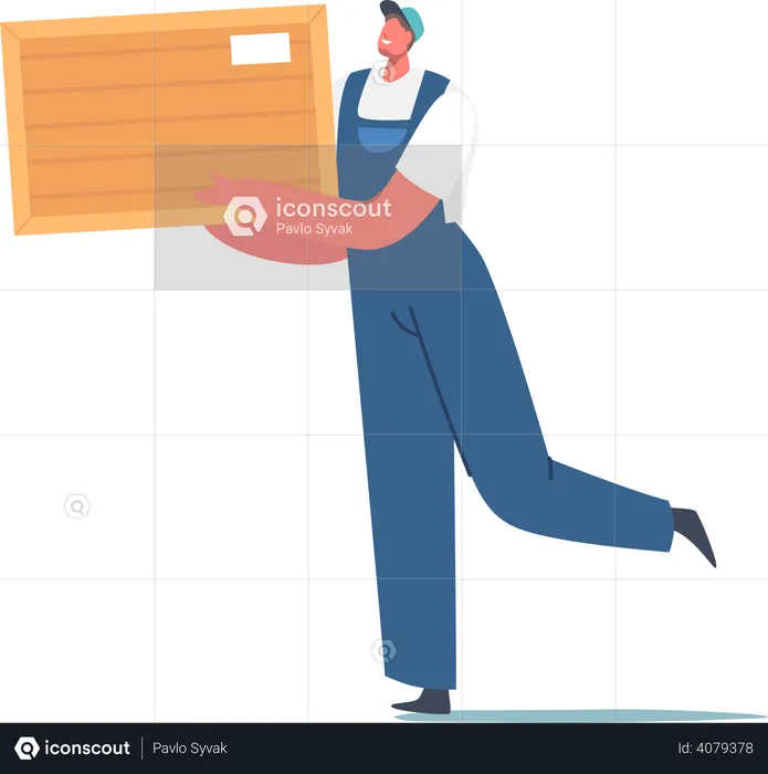 Warehouse Worker carry wooden box for shipment  Illustration