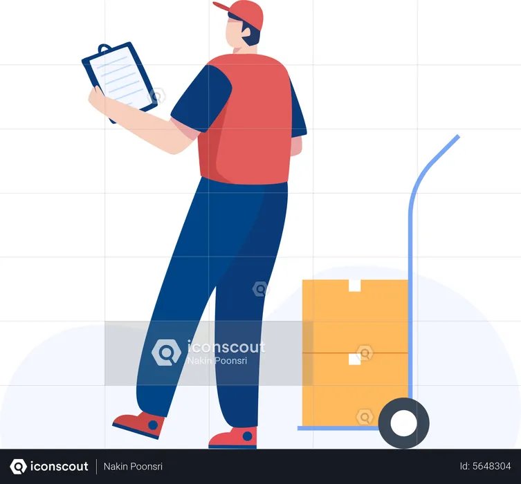 Warehouse worker checking boxes  Illustration