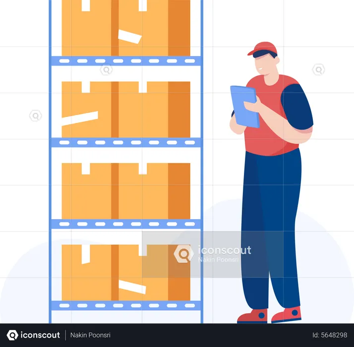 Warehouse worker checking boxes detail  Illustration