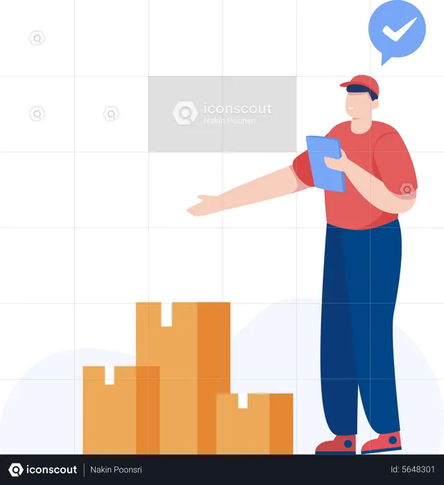 Warehouse worker checking delivery boxes  Illustration