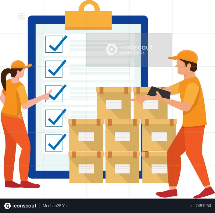 Warehouse worker checking inventory  Illustration