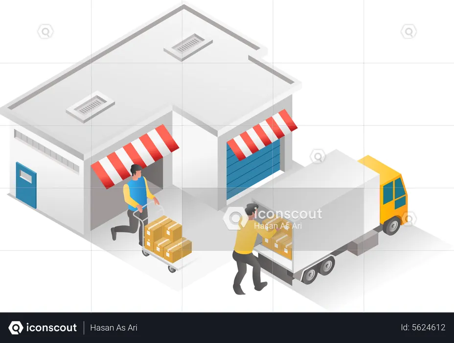 Warehouse worker loading delivery truck  Illustration