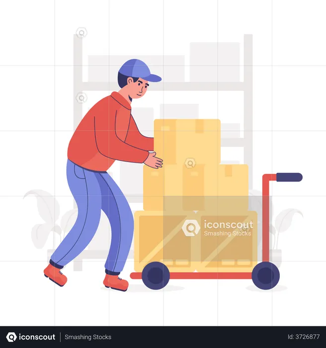 Warehouse worker managing packages  Illustration