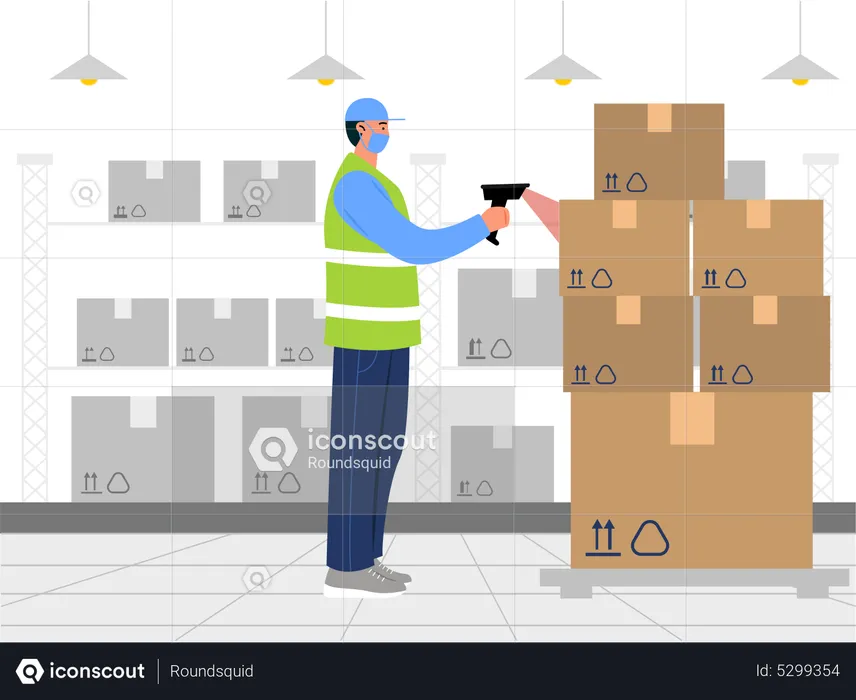 Warehouse Worker scanning parcel barcode  Illustration