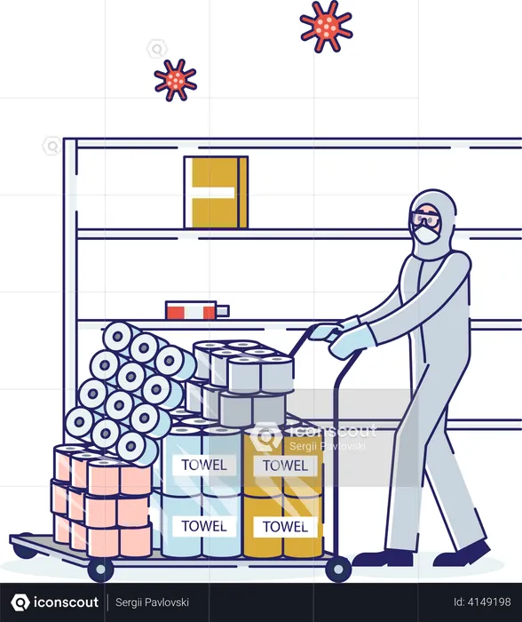 Warehouse worker stocked up items  Illustration