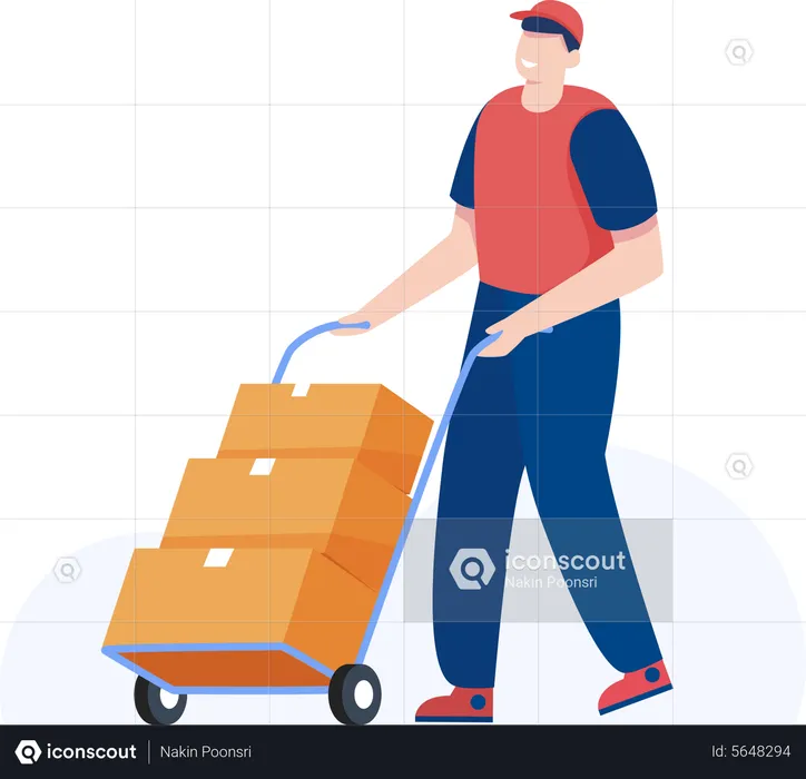 Warehouse worker transporting packages  Illustration
