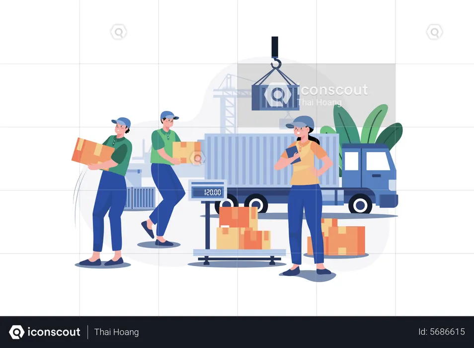 Warehouse Worker Unloading Truck  Illustration