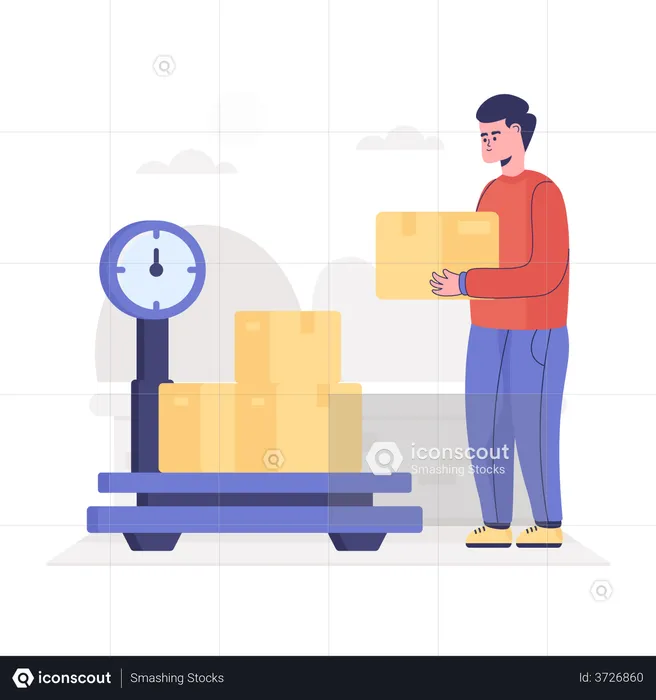 Warehouse worker weight of delivery box  Illustration