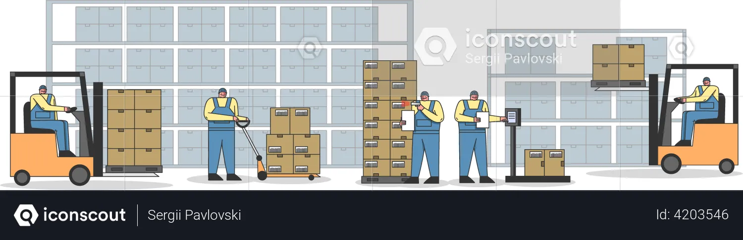 Warehouse worker working together on shipment  Illustration