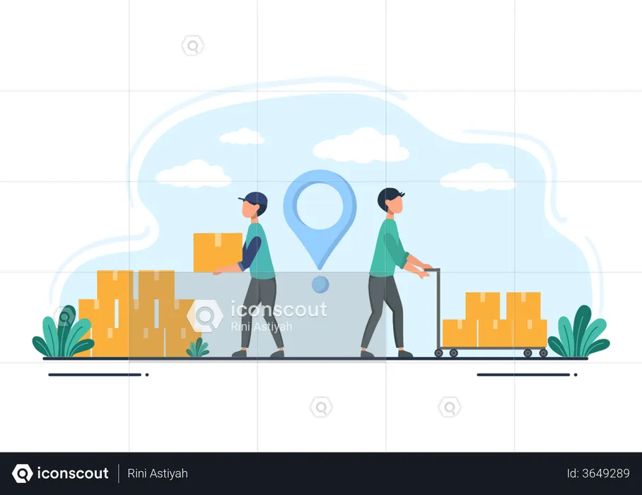 Warehouse Workers arranging boxes  Illustration