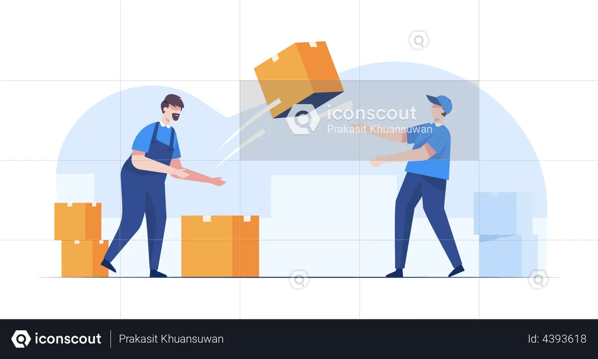 Warehouse workers arranging boxes  Illustration