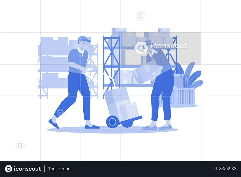 Warehouse Workers Arranging Boxes  Illustration