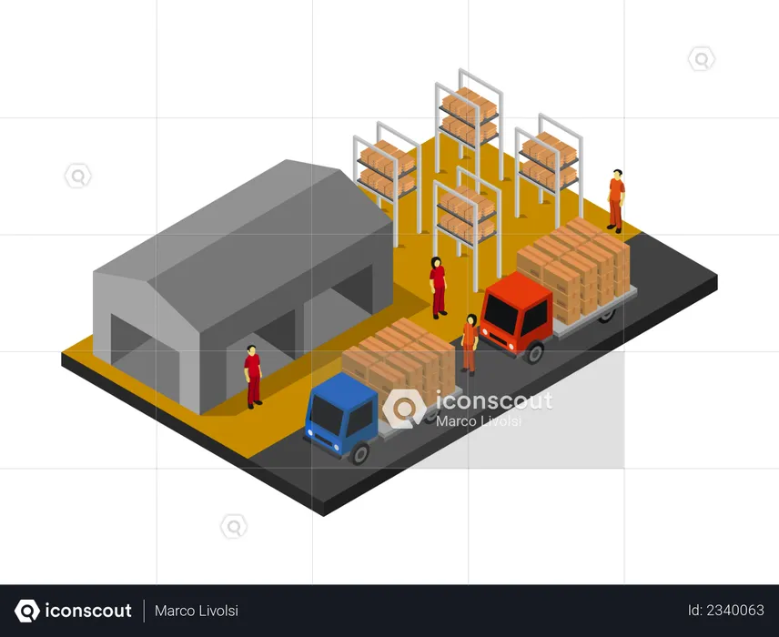 Warehouse Workers loading boxes in truck  Illustration
