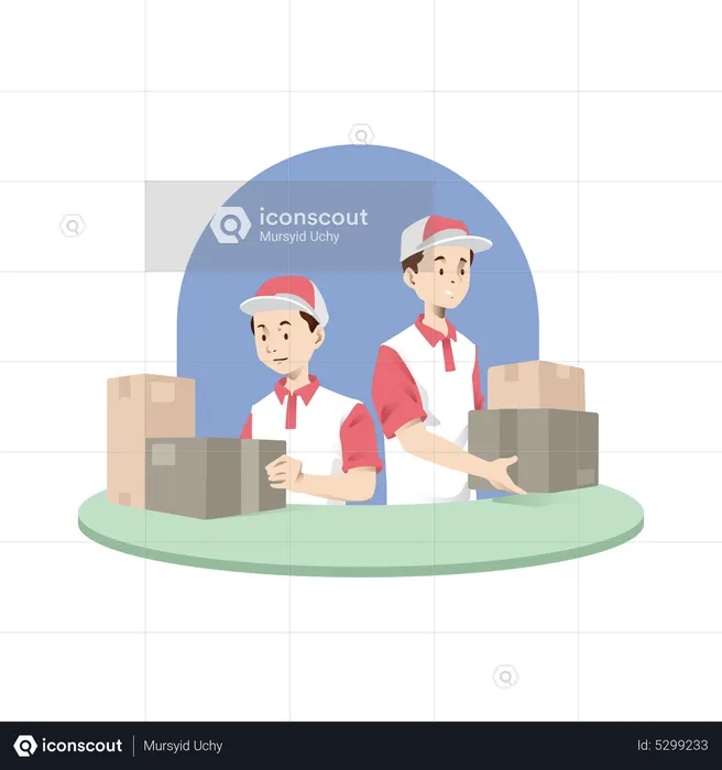 Warehouse workers sorting delivery packages  Illustration