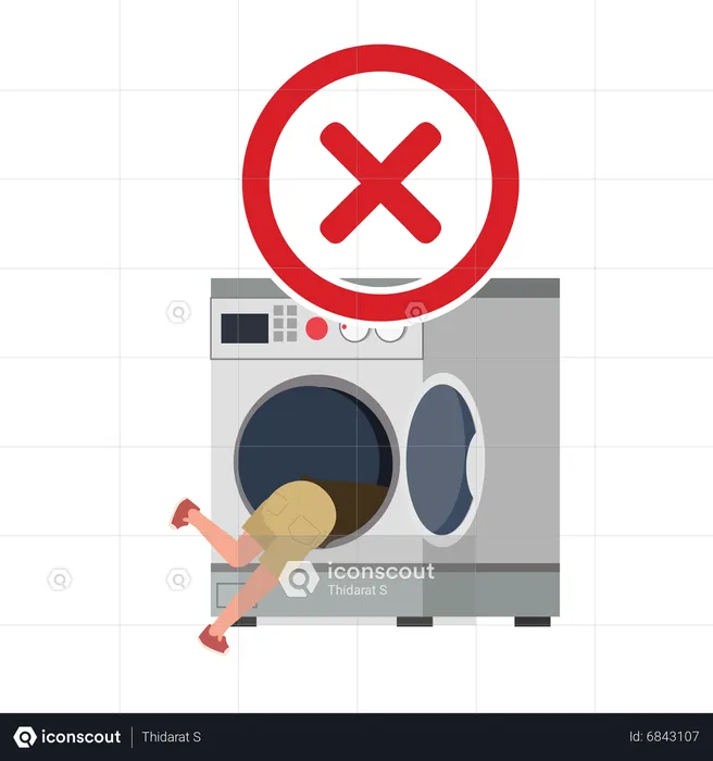 Warning do not climb in washing machine  Illustration