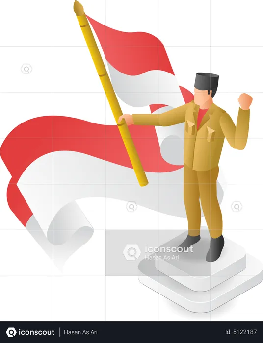 Warrior raise Indonesian flag  Illustration