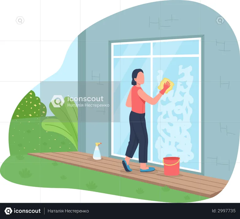 Washing exterior window  Illustration