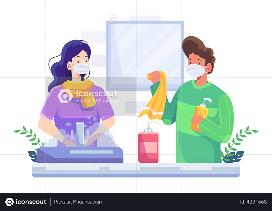Washing hand in pandemic  Illustration