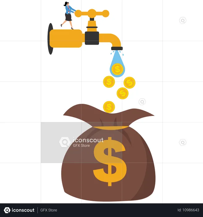 Wassertropfen kartieren Geld tropft aus dem Wasserhahn  Illustration