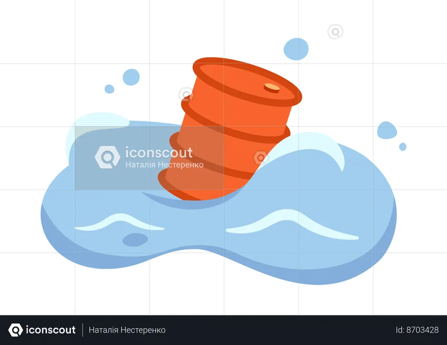 Waste barrel in water  Illustration