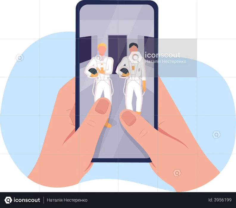 Watch cosmonauts on smartphone  Illustration