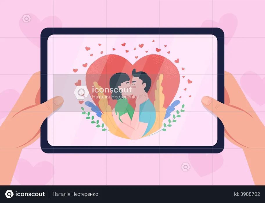 Watching romantic movie on tablet  Illustration
