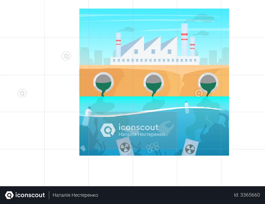 Water and air pollution  Illustration