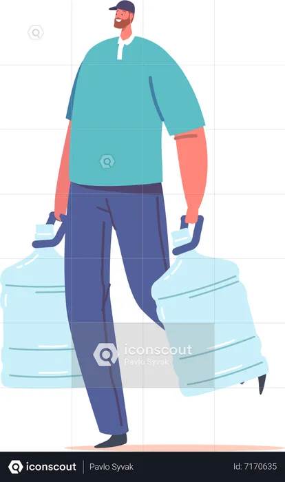 Water Delivery Service Man Wearing Uniform Carry Plastic Bottle  Illustration