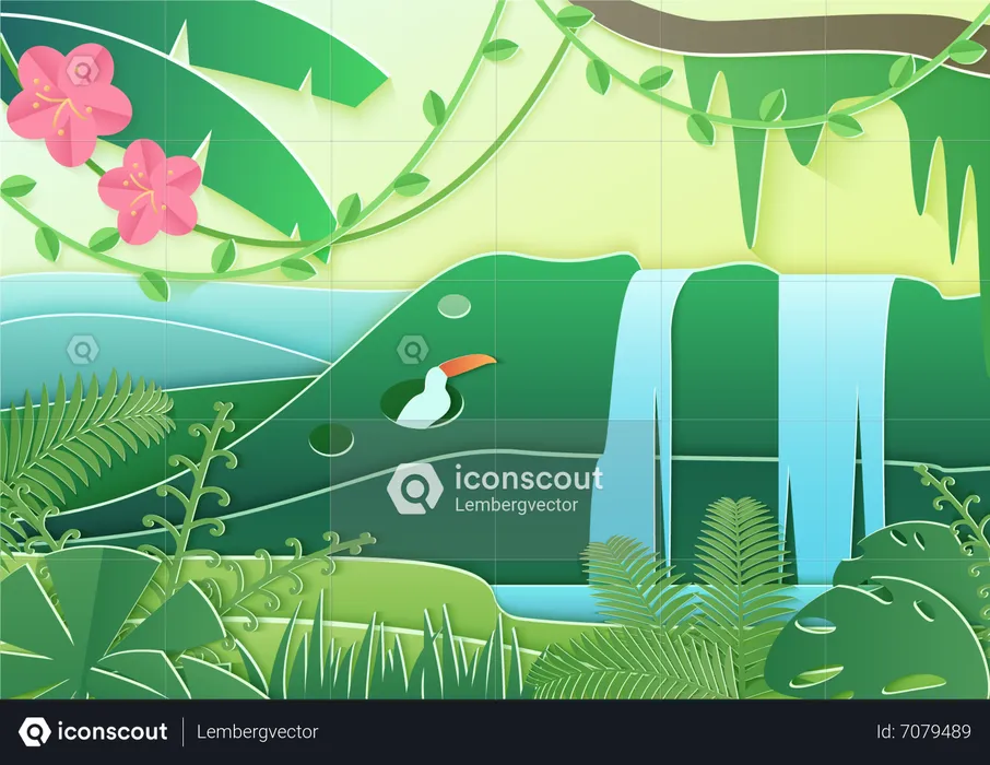 Waterfall in forest  Illustration