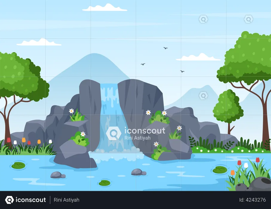 Waterfall Landscape  Illustration