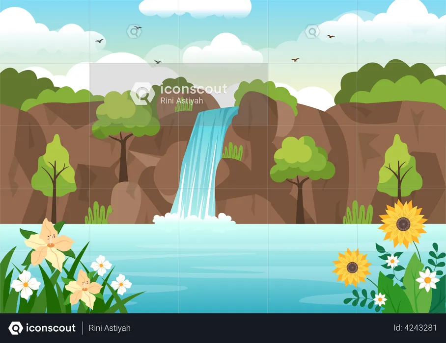 Waterfall Landscape  Illustration