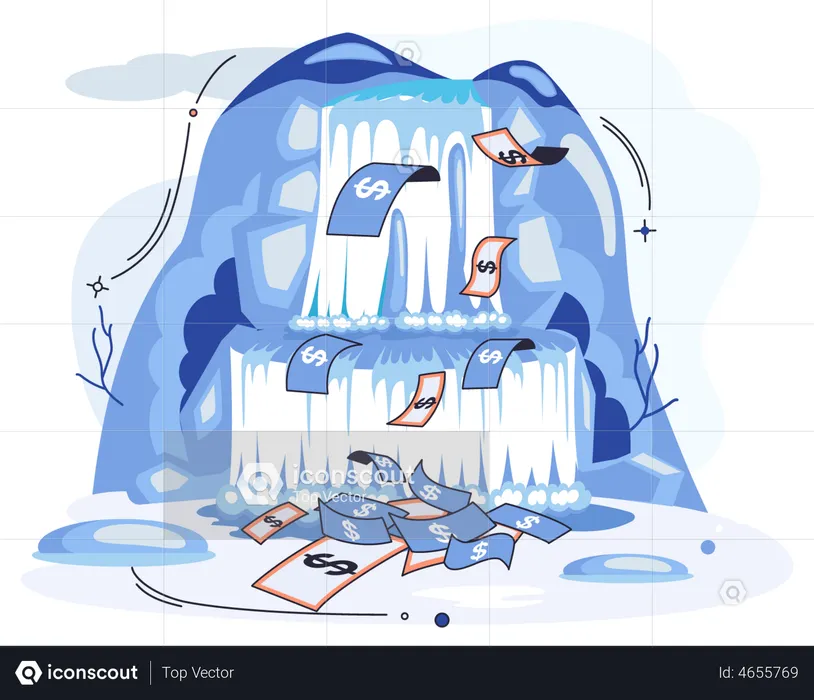 Waterfall with money  Illustration