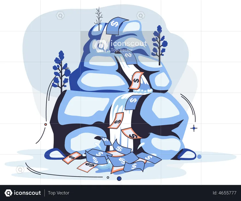 Waterfall with money  Illustration