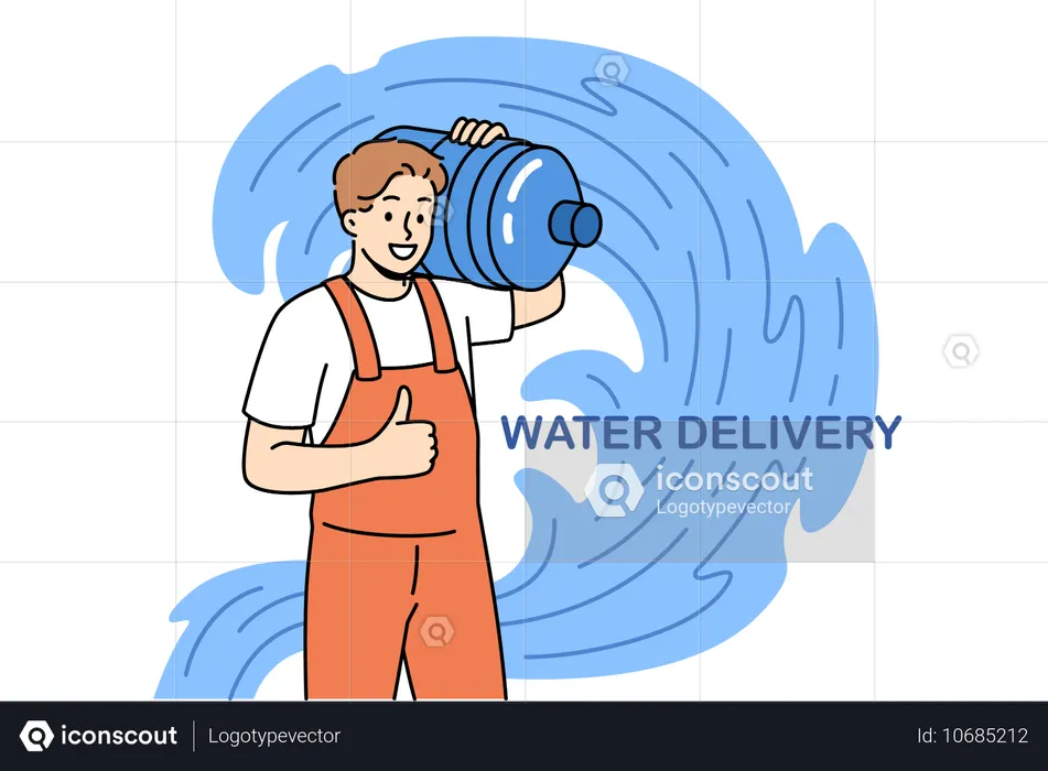 Waterman delivering water bottle  Illustration