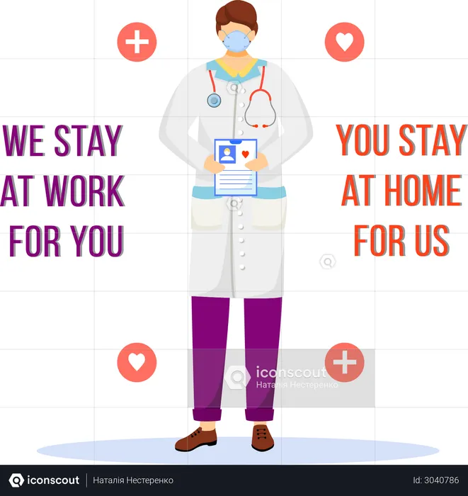 We stay at work for you, you stay at home for us  Illustration