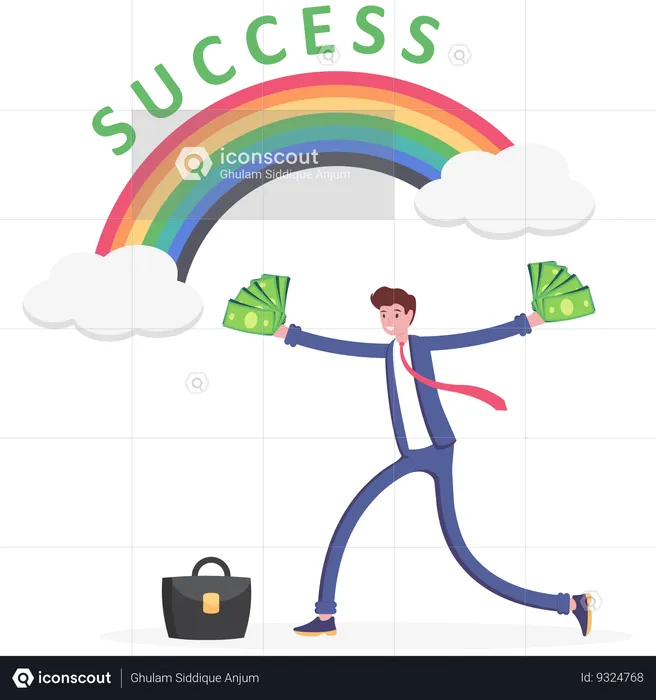 Wealthy businessman holding Dollar Bill success  Illustration