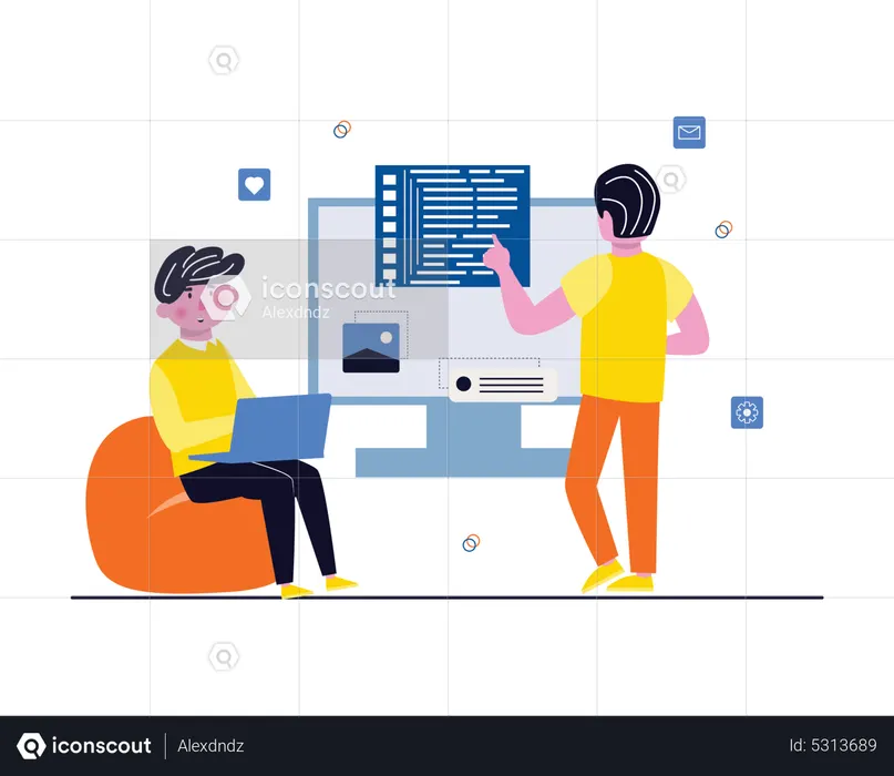 Web application developer coding website  Illustration